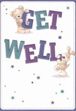 This whimsical get well card features a heartwarming scene that feels right at home in Roehampton: a sweet teddy bear and a playful puppy, each with inviting, soft-textured fur and bright, soulful eyes, joyfully support the bold lettering of 'Get Well.' Rendered in a vibrant mix of indigo and teal tones, the text stands out confidently against a soft ivory canvas, recalling the freshness of spring mornings on Putney Heath. The duo's affectionate poses and cheerful faces infuse the image with warmth, their youthful energy uplifted further by scattered glittering stars in purple and blue-like wishes of health carried on Roehampton's gentle breeze. The card's crisp, airy composition imparts a sense of hopefulness and clarity, invoking the open, nurturing spaces of our neighbourhood. Like a thoughtfully composed bouquet from Flowers Roehampton, each brushstroke is crafted with intention and care, making this card an ideal way to send comfort and light to anyone in recovery.